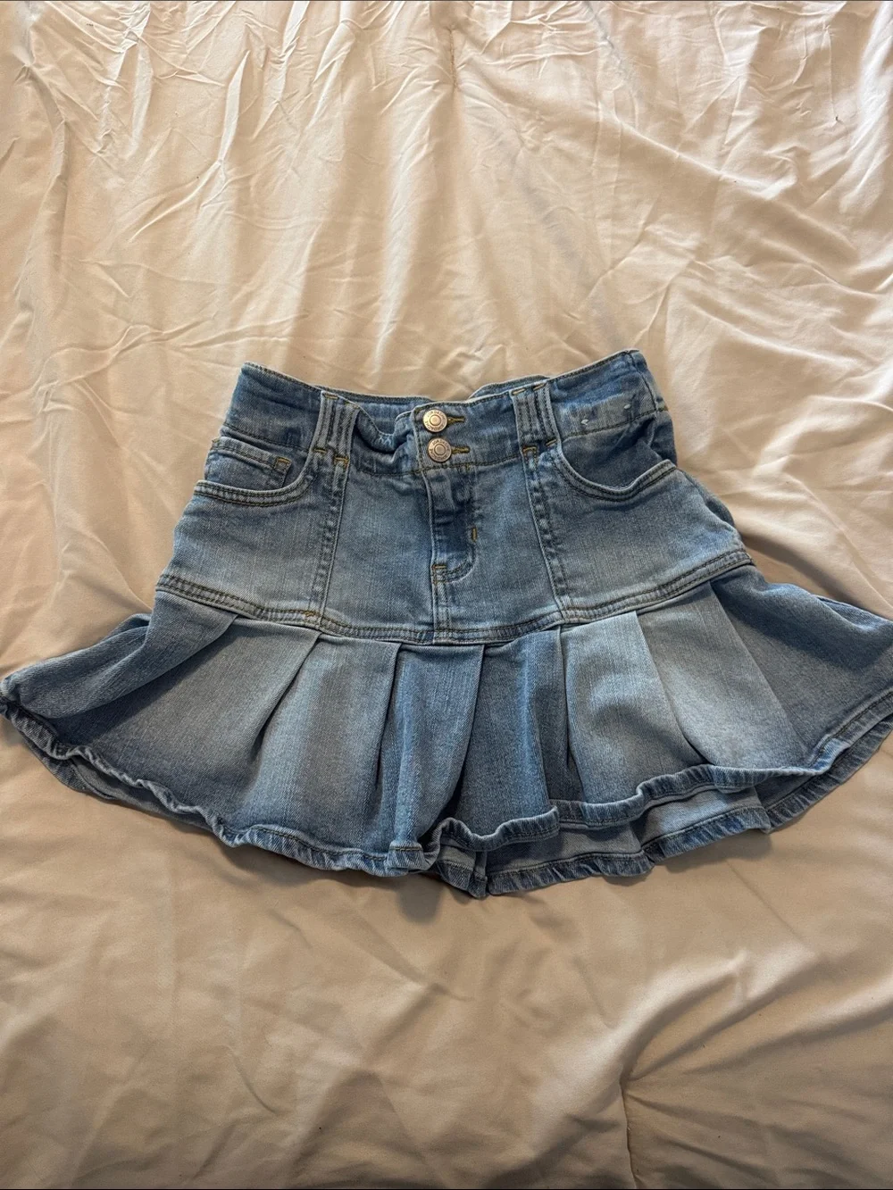 Girls Jordache High Waister Light Blue Denim Pleated Mini Skirt Size 12